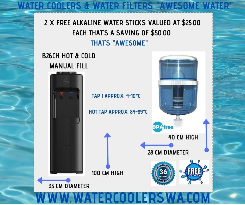 WATER COOLER - WATERWORKS REFILLABLE BPA FREE ( B26CH FLOOR STANDING) ( 2 X FREE ALKALINE STICKS )
